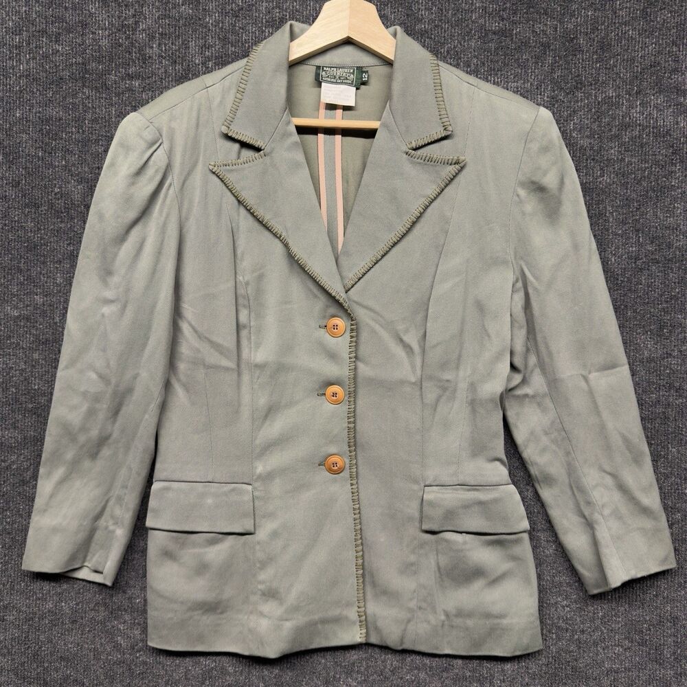 Vintage Ralph Lauren Country Blazer Jacket Size 12 Green Preppy Boho 90s RARE